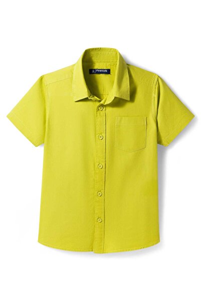 Pine kids Cotton Woven Half Sleeves Solid Shirt - Lime Green