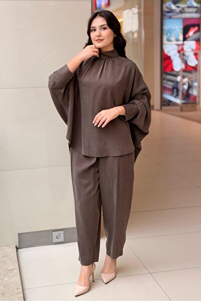Ghisa Batwing Sleeve Short Front Long Back Tunic Pant Set