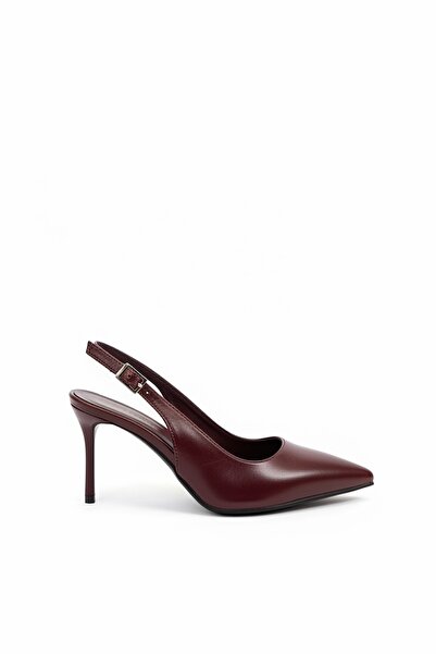 SHOEBELLAS Crey Bordo Cilt Kadın Topuklu Ayakkabı