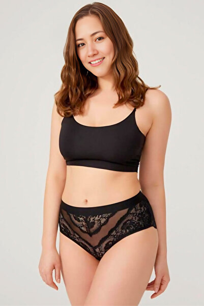 Homay 3-Pack Black Plus Size Lace Embroidered Transparent Bikini Panties