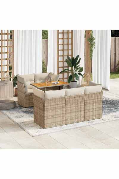 vidaxl Set canapele de gradina cu perne, 6 piese, bej, poliratan