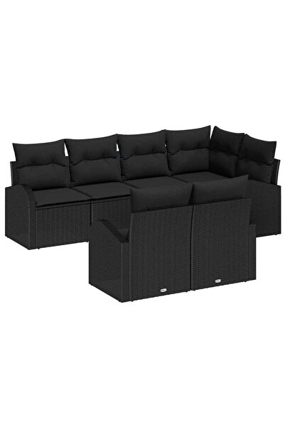 vidaxl Set de canapele pentru gradina cu perna 7 pcs Negru poliratan