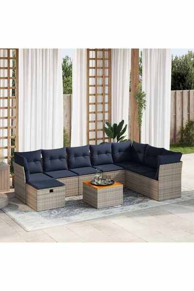 vidaxl Set canapele de gradina, 9 piese, cu perne, gri, poliratan