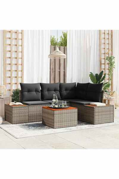 vidaxl Set de canapele pentru gradina cu perna 5 pcs Gri Rattan poli