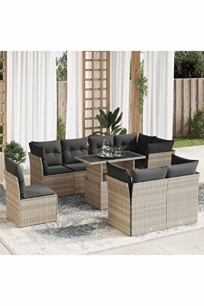 vidaxl Set canapele de gradina cu perne, 9 piese gri deschis poliratan