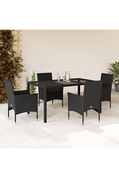 vidaxl Set mobilier de gradina cu perne 5 piese negru poliratan&sticla