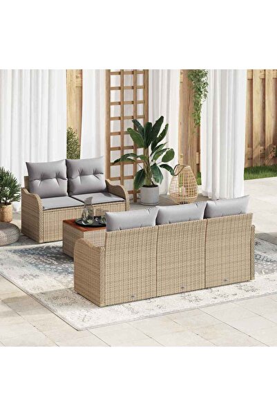 vidaxl Set de canapele pentru gradina cu perna 6 pcs Bej poliratan