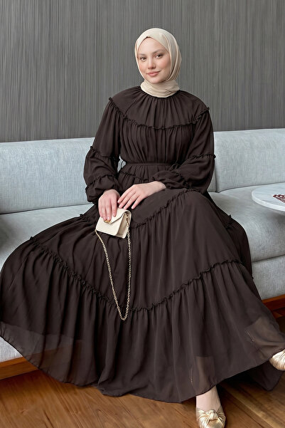 zenne Chiffon Ruffle Dress 9886 - A. Brown