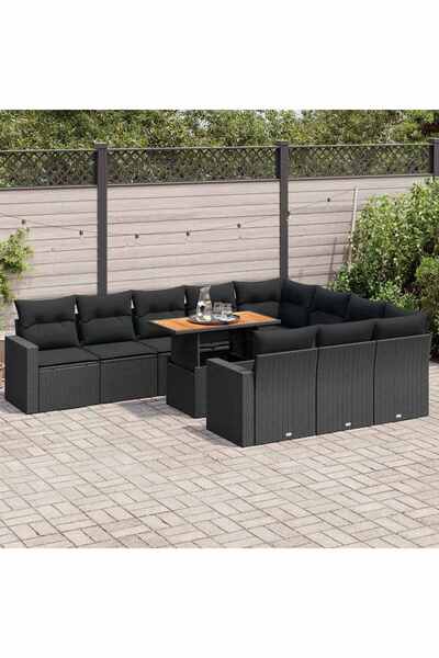vidaxl Set canapele de gradina cu perne, 11 piese, negru, poliratan