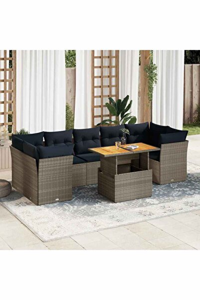 vidaxl Set mobilier gradina cu perne, 8 piese, gri, poliratan