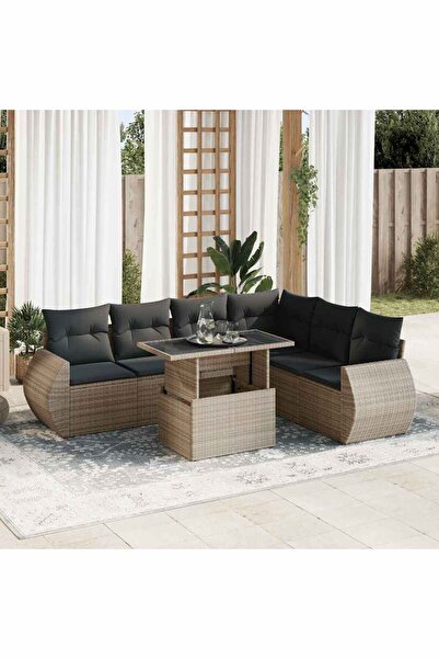 vidaxl Set canapele de gradina, 7 piese, cu perne, gri, poliratan