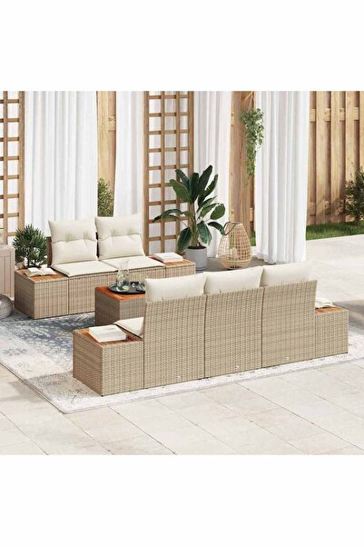 vidaxl Set de canapele pentru gradina 6 pcs Bej Rattan poli