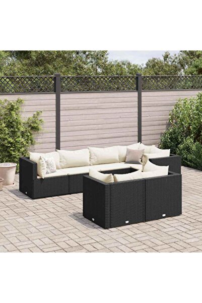 vidaxl Set mobilier de gradina cu perne, 7 piese, negru, poliratan