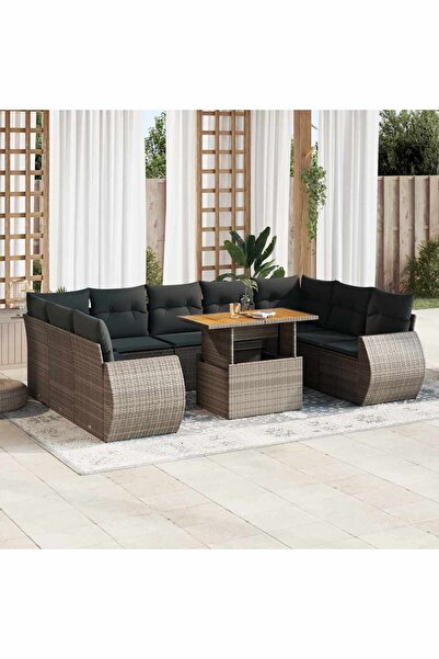 vidaxl Set mobilier de gradina cu perne, 10 piese, gri, poliratan
