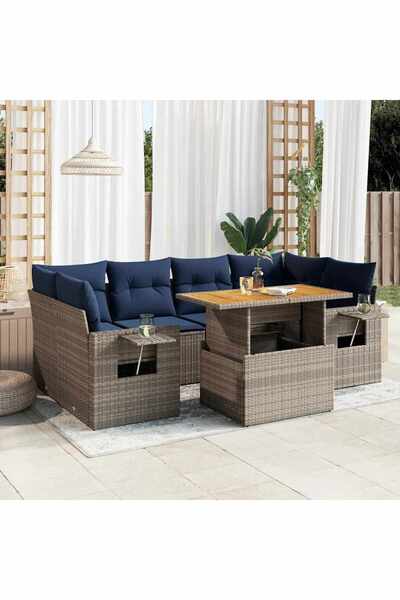 vidaxl Set canapele de gradina, 7 piese, cu perne, gri, poliratan