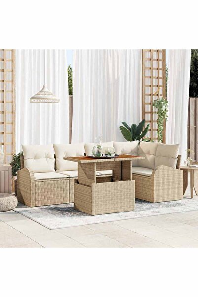 vidaxl Set de canapele pentru gradina 6 pcs Bej Rattan poli