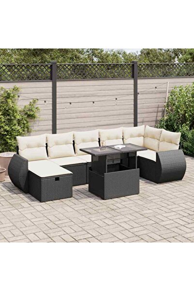 vidaxl Set mobilier de gradina cu perne, 8 piese, negru, poliratan