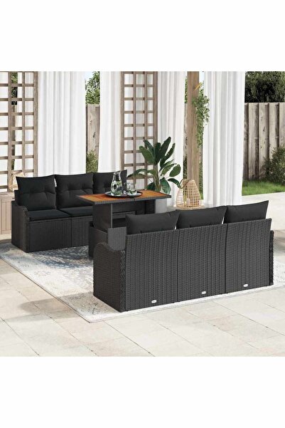 vidaxl Set de canapele pentru gradina 7 pcs Negru Rattan poli