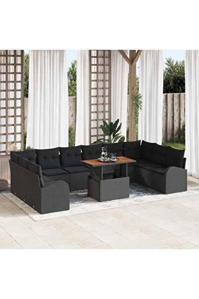 vidaxl Set de canapele pentru gradina 11 pcs Negru Rattan poli