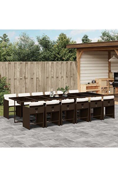 vidaxl Set mobilier de gradina, 13 piese, maro, cu perne, poliratan