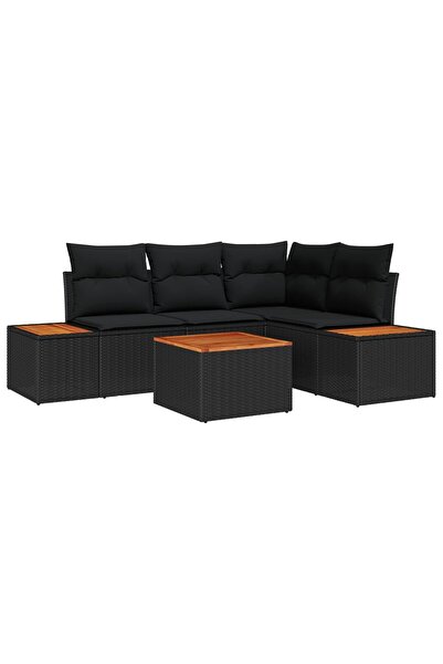 vidaxl Set de canapele pentru gradina cu perna 5 pcs Negru Rattan poli