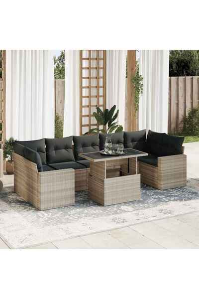 vidaxl Set mobilier de gradina cu perne, 8 piese gri deschis poliratan