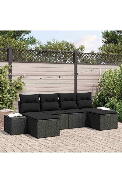 vidaxl Set de canapele pentru gradina cu perna 4 pcs Negru poliratan