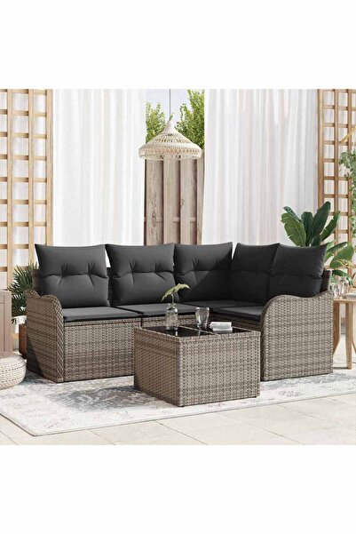 vidaxl Set de canapele pentru gradina 5 pcs Negru poliratan