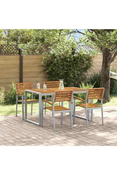 vidaxl Set de masa pentru gradina 5 pcs Gri Lemn Solid de Acacia