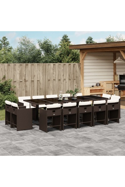 vidaxl Set mobilier de gradina cu perne, 15 piese, maro, poliratan