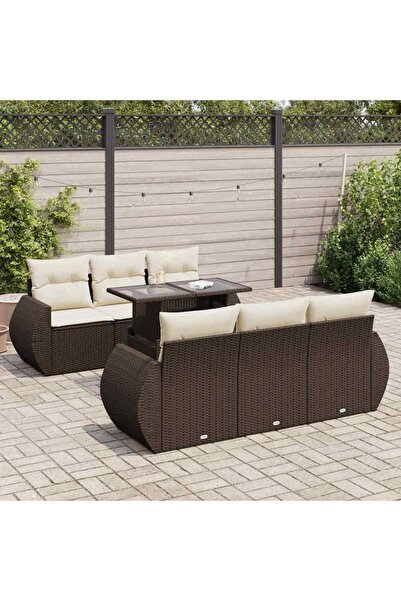 vidaxl Set canapele de gradina cu perne, 7 piese, maro, poliratan