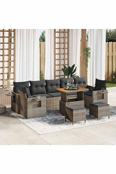 vidaxl Set de canapele pentru gradina cu perna 10 pcs Gri poliratan
