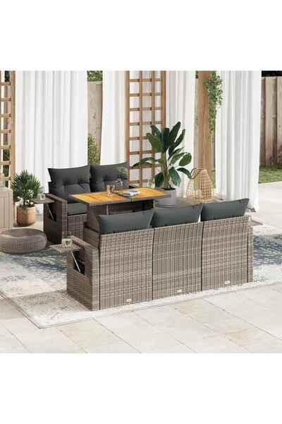 vidaxl Set mobilier gradina cu perne, 6 piese, gri, poliratan