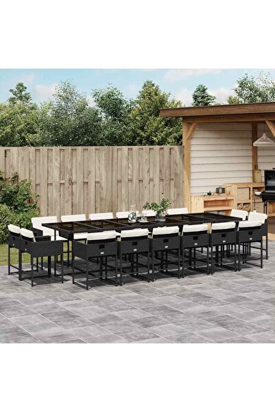 vidaxl Set mobilier de gradina cu perne, 17 piese, negru, poliratan