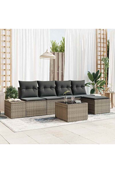 vidaxl Set de canapele pentru gradina cu perna 6 pcs Gri poliratan