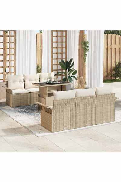 vidaxl Set de canapele pentru gradina cu perna 7 pcs Bej Rattan poli