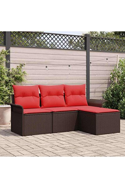 vidaxl Set de canapele pentru gradina cu perna 4 pcs Maro poliratan