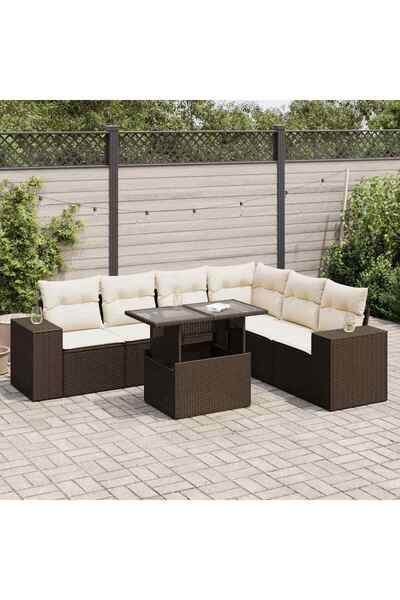 vidaxl Set canapele de gradina cu perne, 7 piese, maro, poliratan