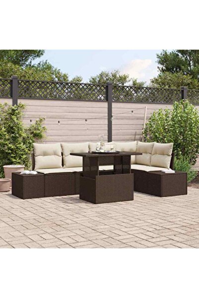 vidaxl Set de canapele pentru gradina cu perna 6 pcs Maro Rattan poli