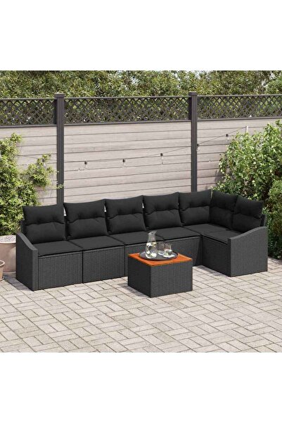 vidaxl Set de canapele pentru gradina 7 pcs Negru poliratan