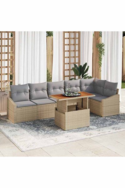 vidaxl Set de canapele pentru gradina 7 pcs Bej Rattan poli