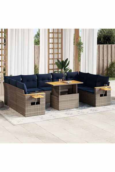 vidaxl Set mobilier de gradina cu perne, 10 piese, gri, poliratan
