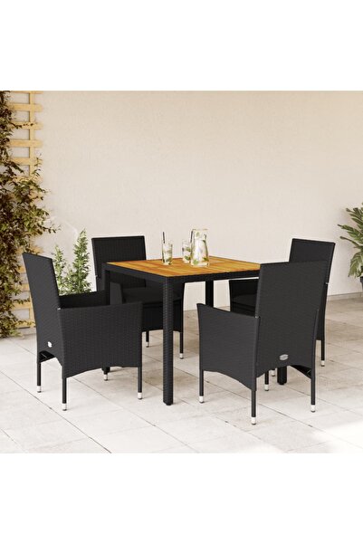 vidaxl Set mobilier gradina perne 5 piese negru poliratan/lemn acacia