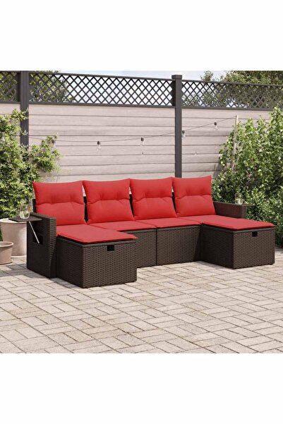 vidaxl Set canapele de gradina cu perne, 6 piese, maro, poliratan