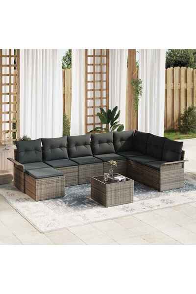 vidaxl Set de canapele pentru gradina cu perna 9 pcs Gri Rattan poli
