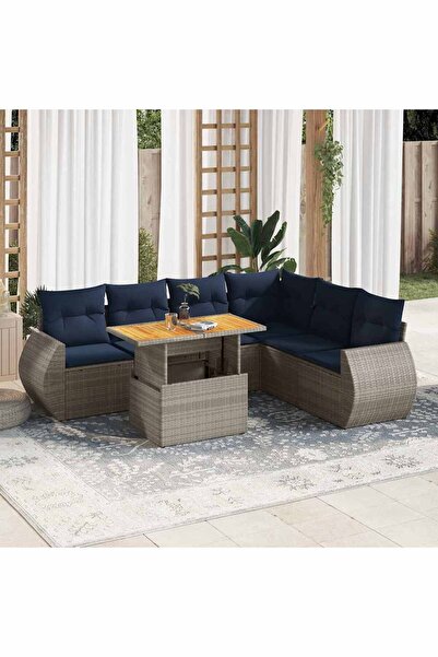 vidaxl Set canapele de gradina, 7 piese, cu perne, gri, poliratan