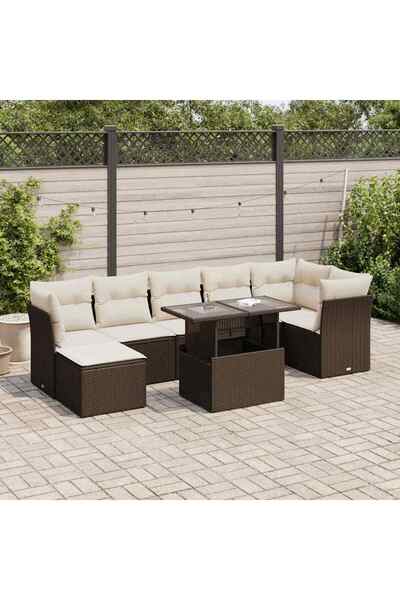 vidaxl Set canapele de gradina cu perne, 8 piese, maro, poliratan