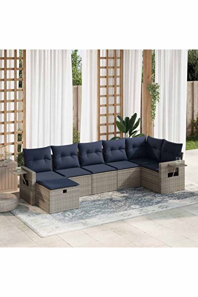 vidaxl Set canapele de gradina, 7 piese, cu perne, gri, poliratan