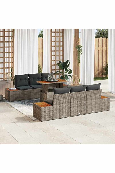 vidaxl Set de canapele pentru gradina 7 pcs Gri Rattan poli