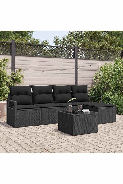 vidaxl Set de canapea cu perna 6 pcs Negru poliratan